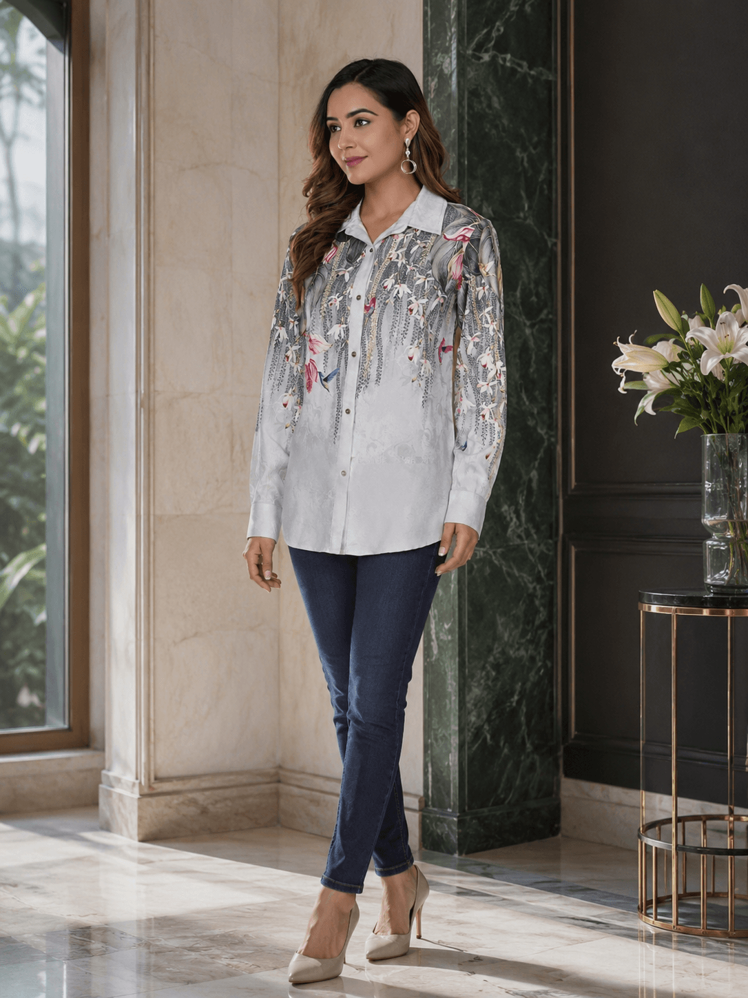 Grey Printed Viscose Shirt