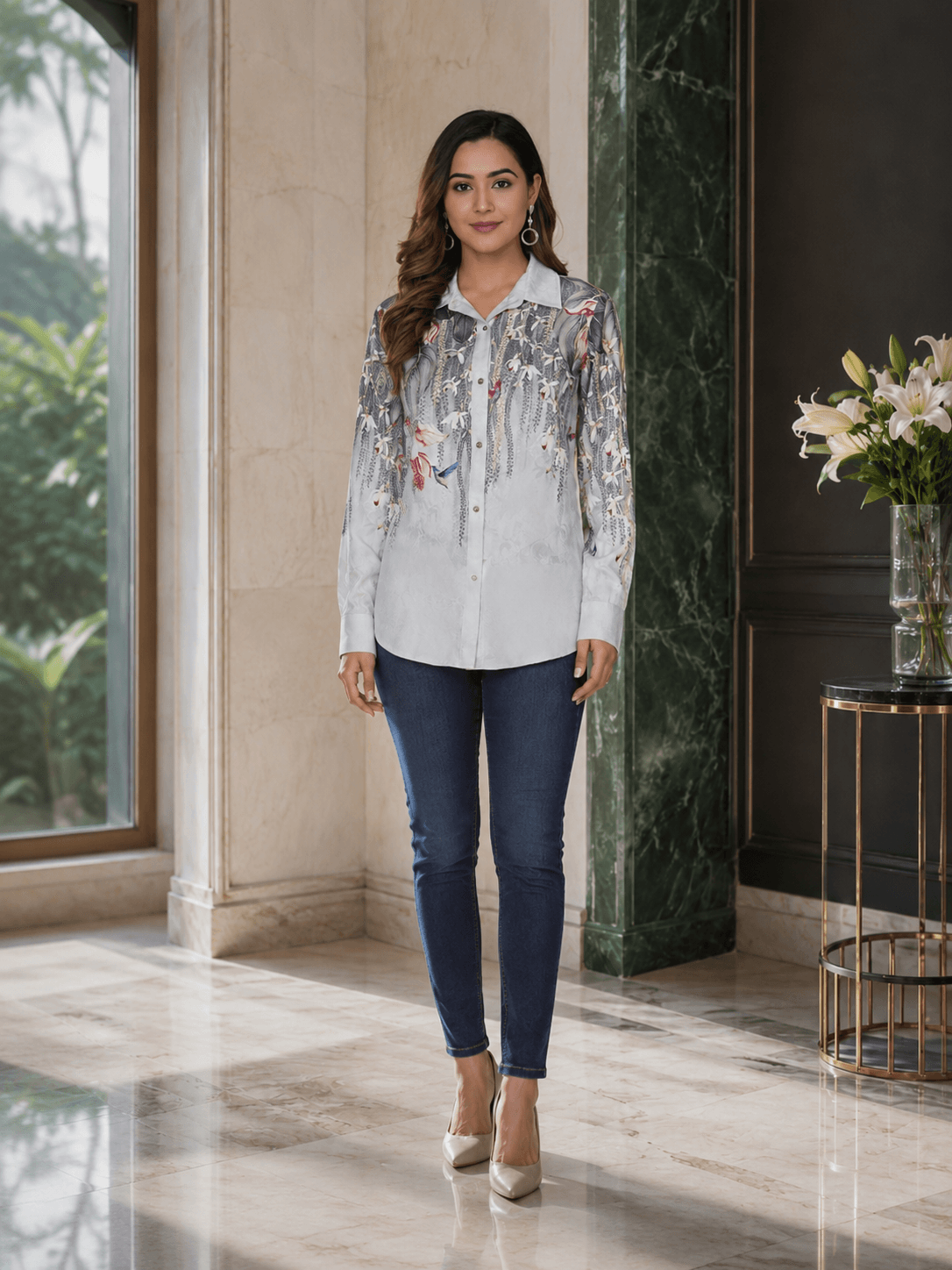 Grey Printed Viscose Shirt