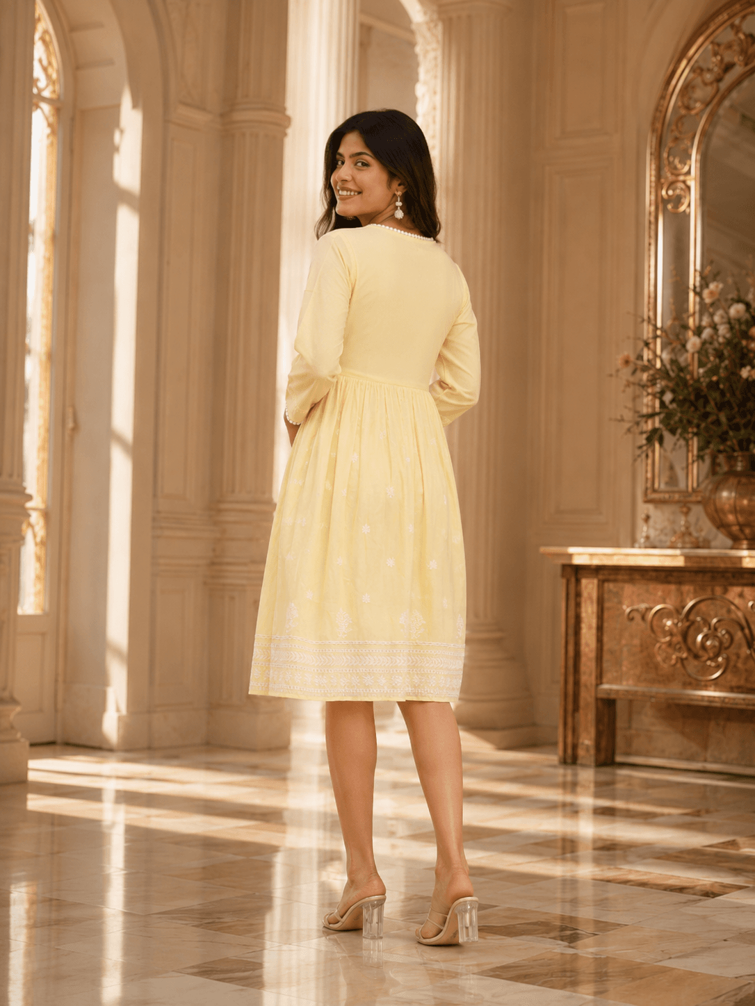 Soft Yellow Embroidered Viscose One Pcs