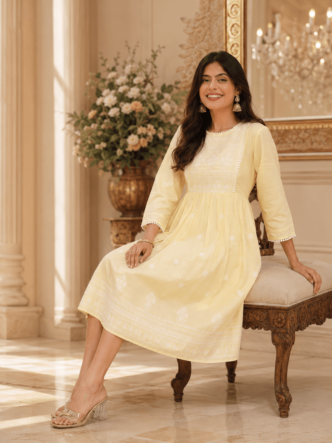 Soft Yellow Embroidered Viscose One Pcs