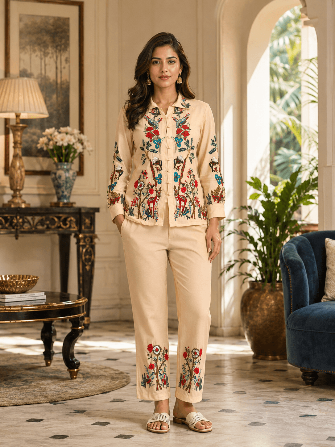 Sushi Voil Beige Embroidered Co-Ord Set