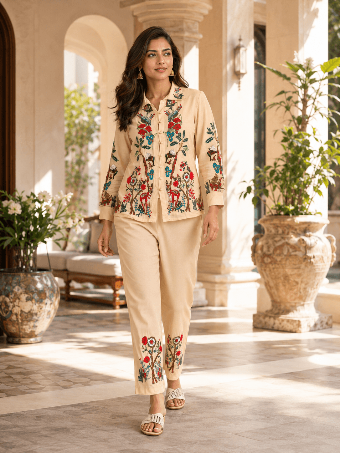 Sushi Voil Beige Embroidered Co-Ord Set