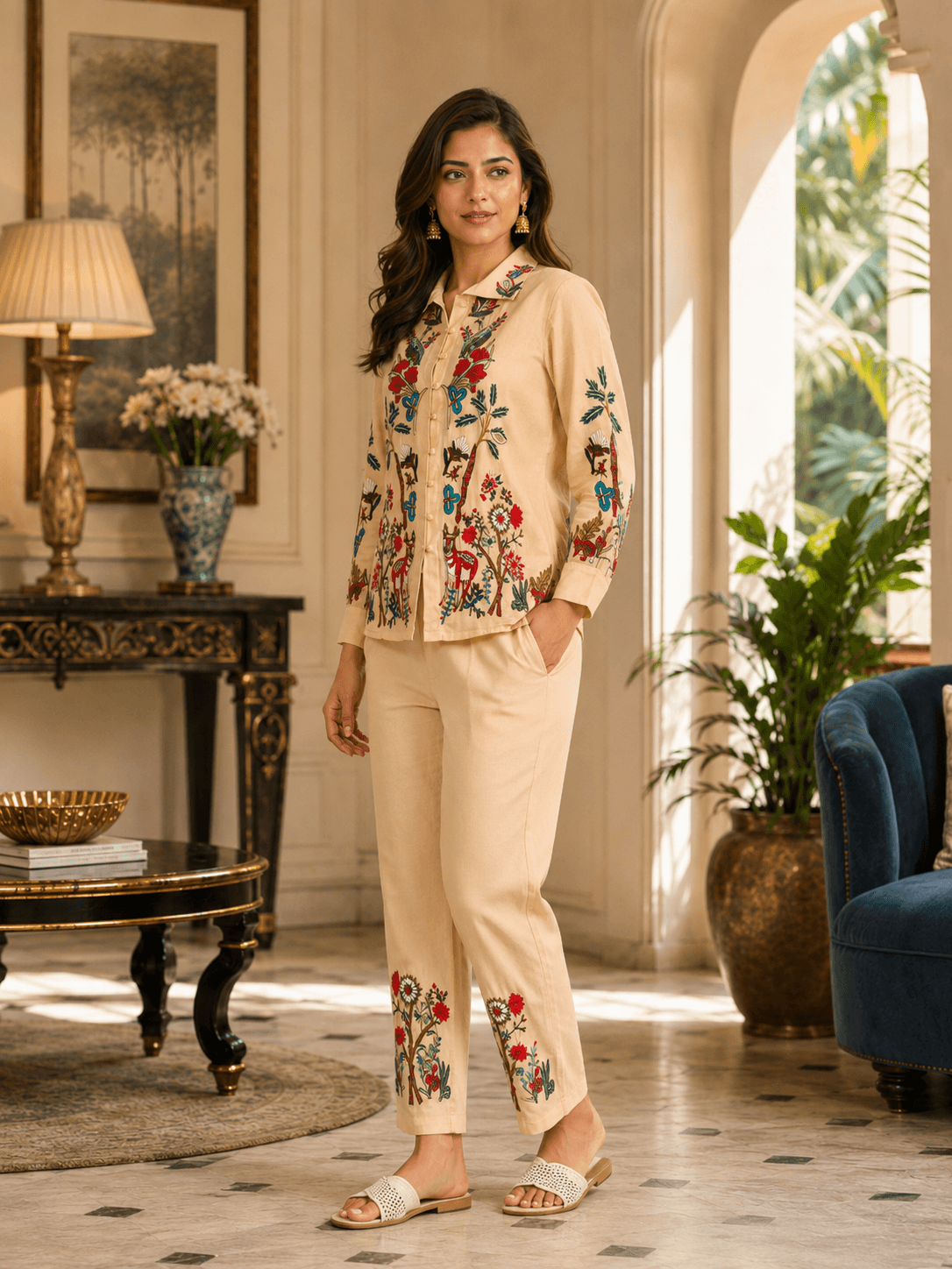 Sushi Voil Beige Embroidered Co-Ord Set