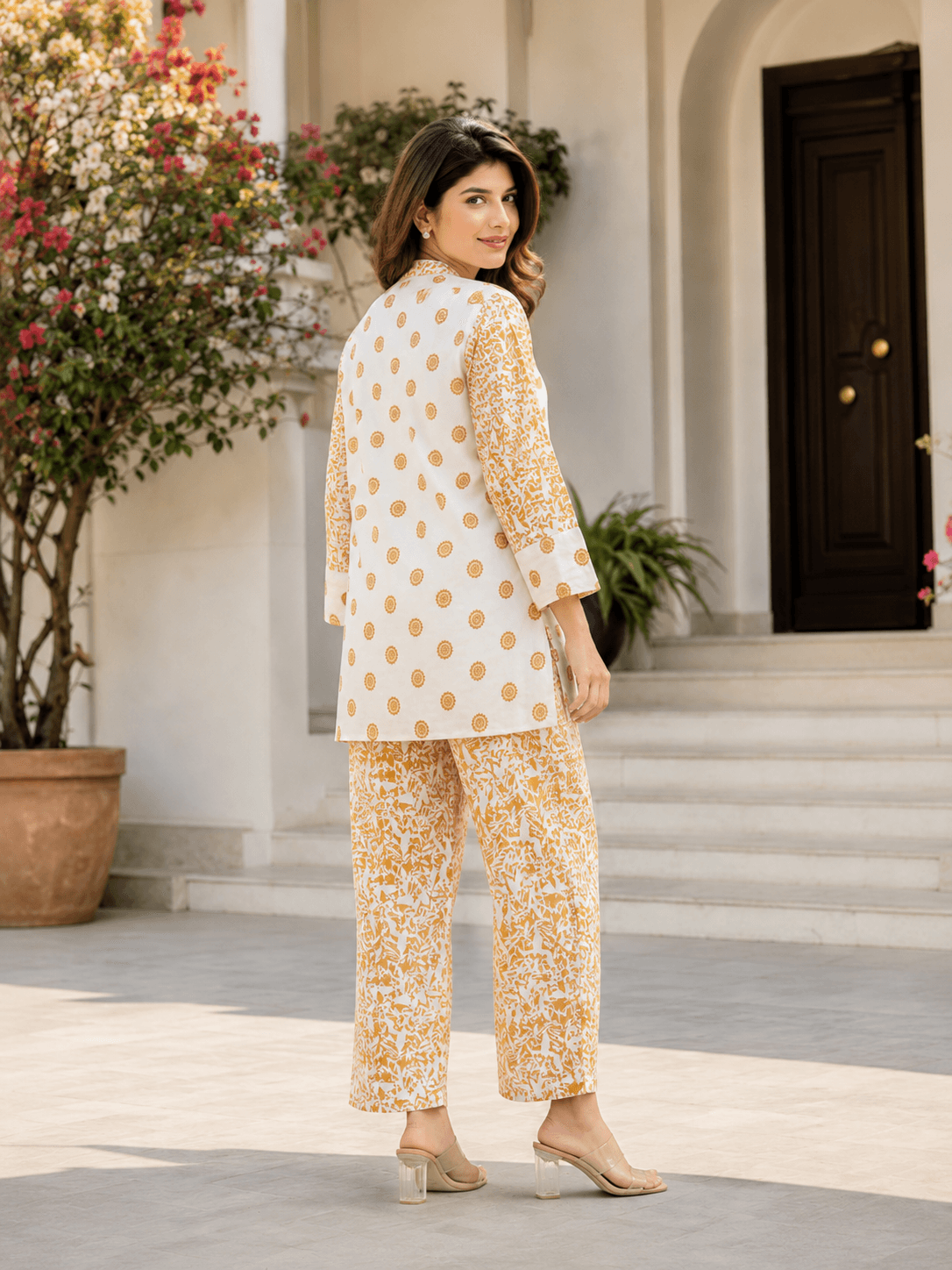White & Mustard Printed Co-Ord Set