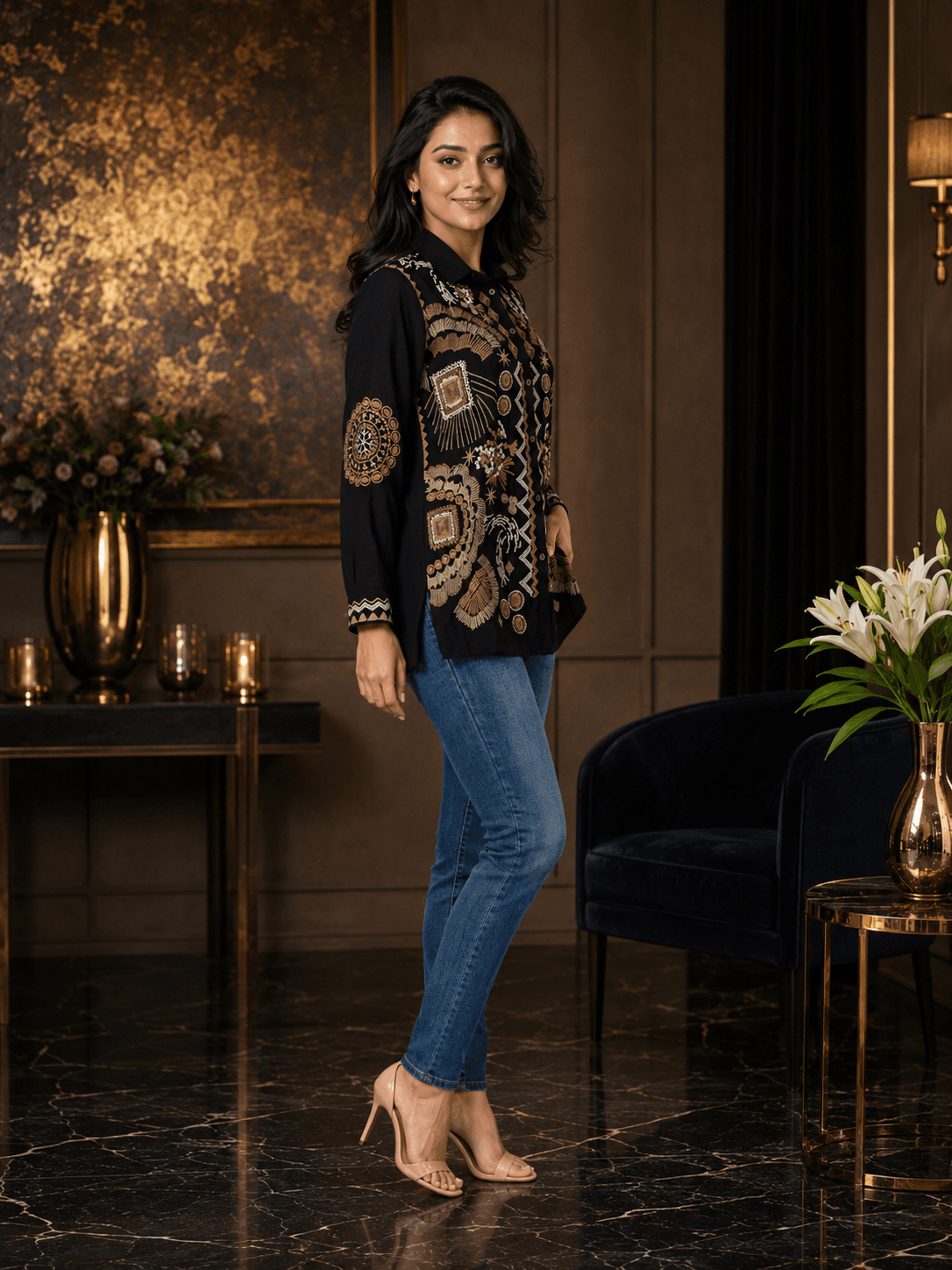 Black Embroidered Viscose Shirt