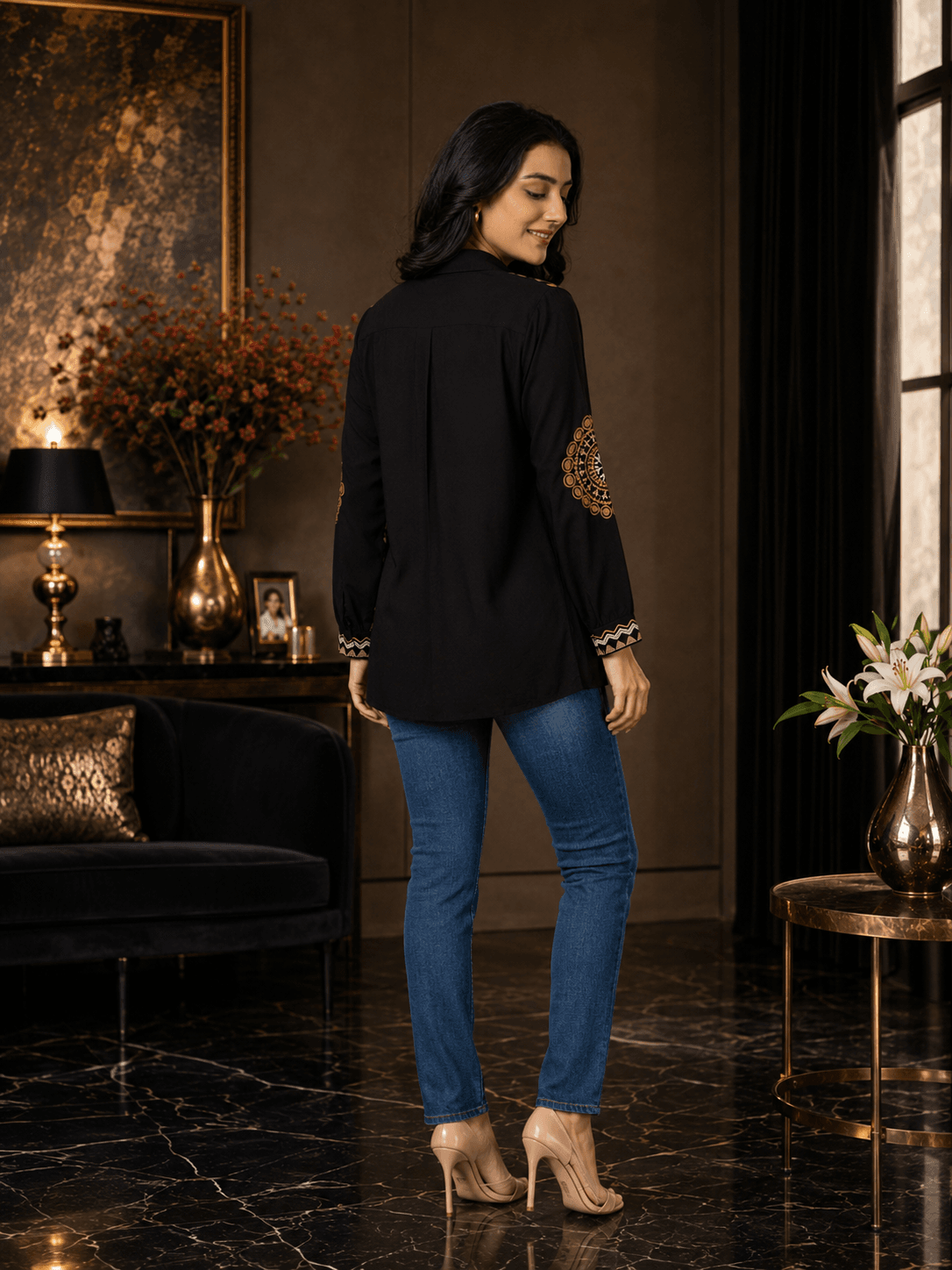 Black Embroidered Viscose Shirt