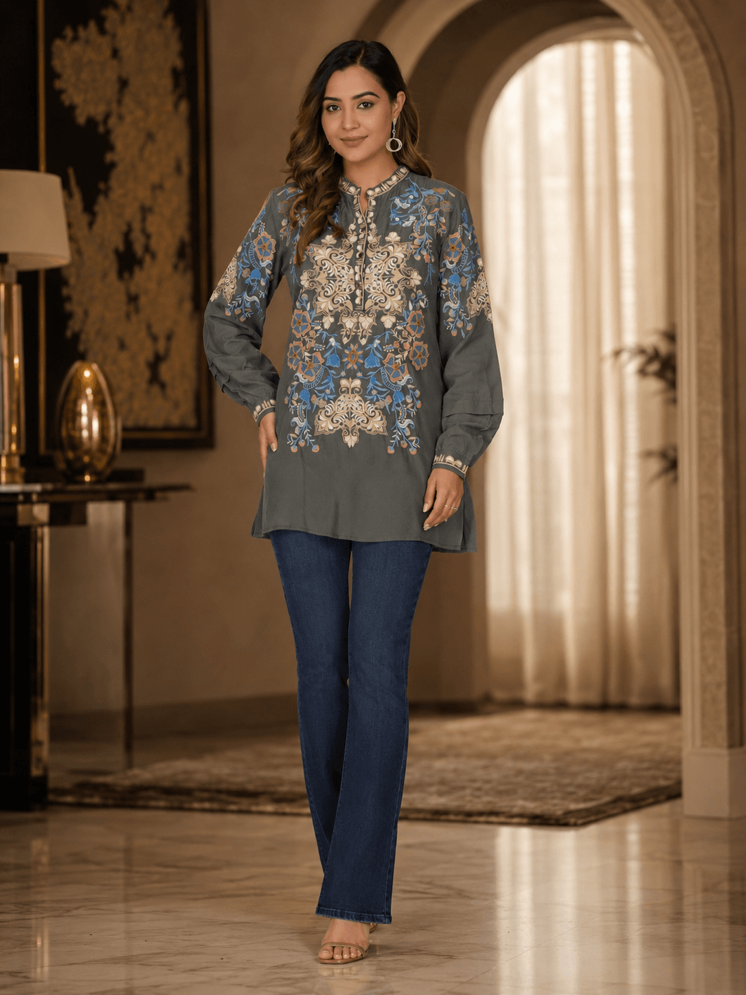Green Embroidered Viscose Tunic