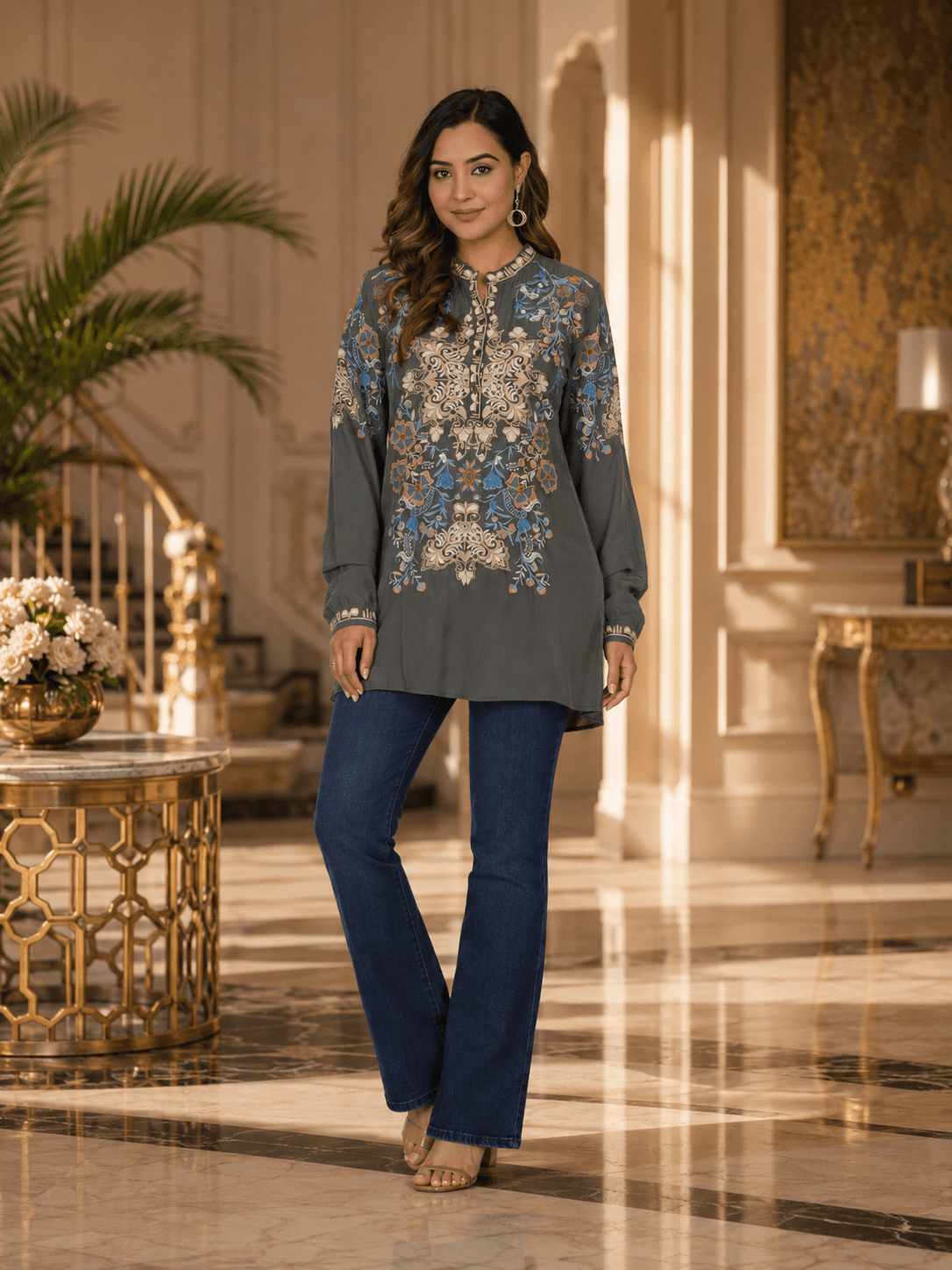 Green Embroidered Viscose Tunic