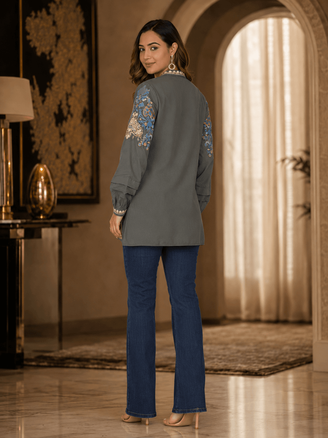 Green Embroidered Viscose Tunic