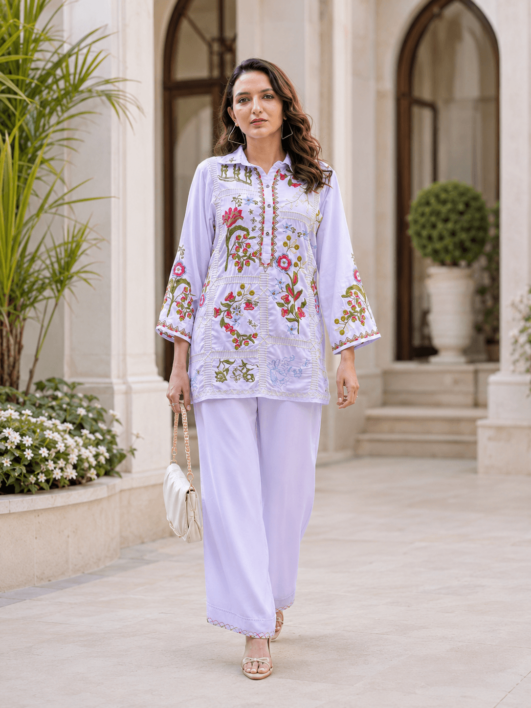 Lilac Embroidered Viscose Top
