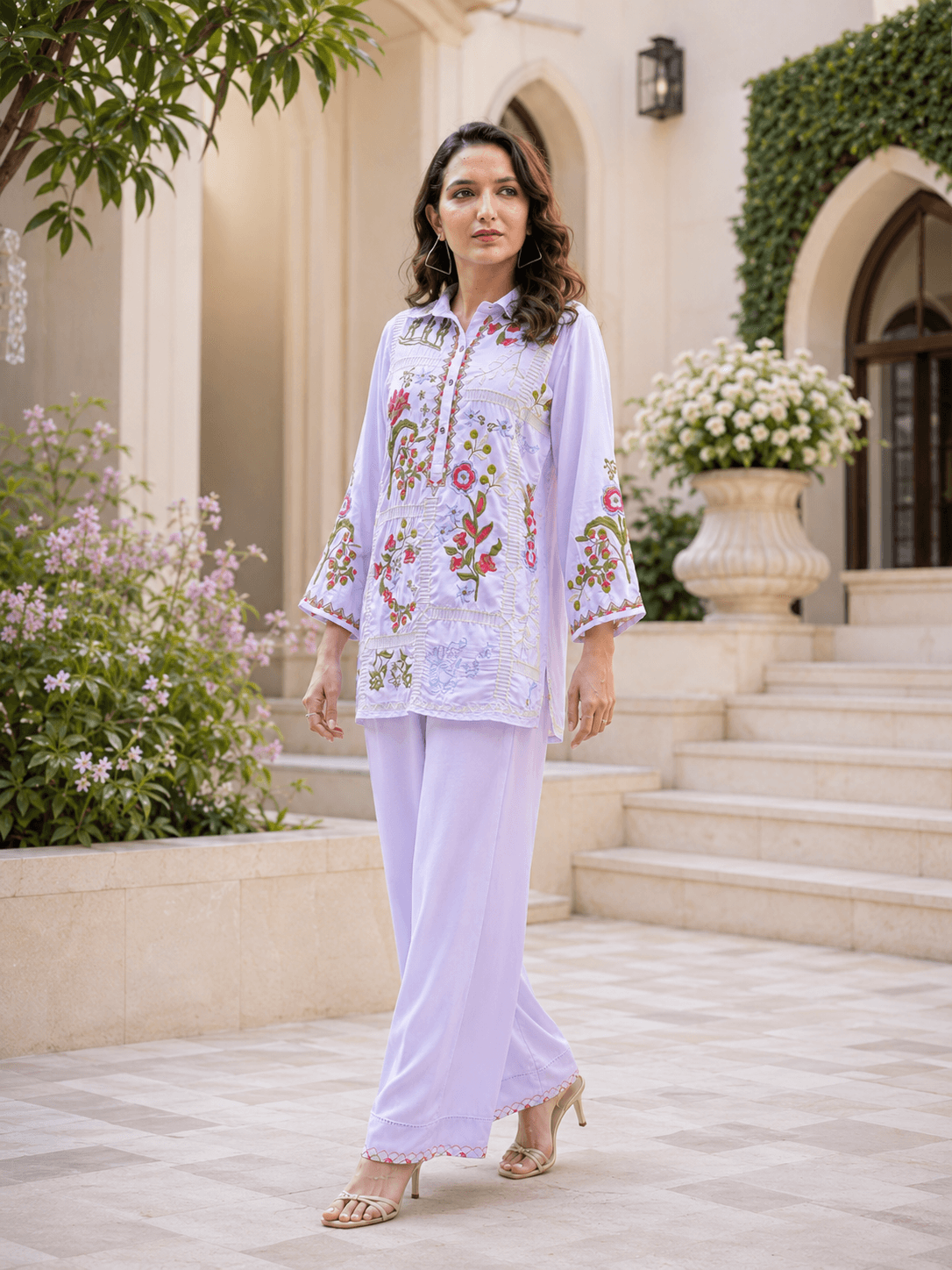 Lilac Embroidered Viscose Top