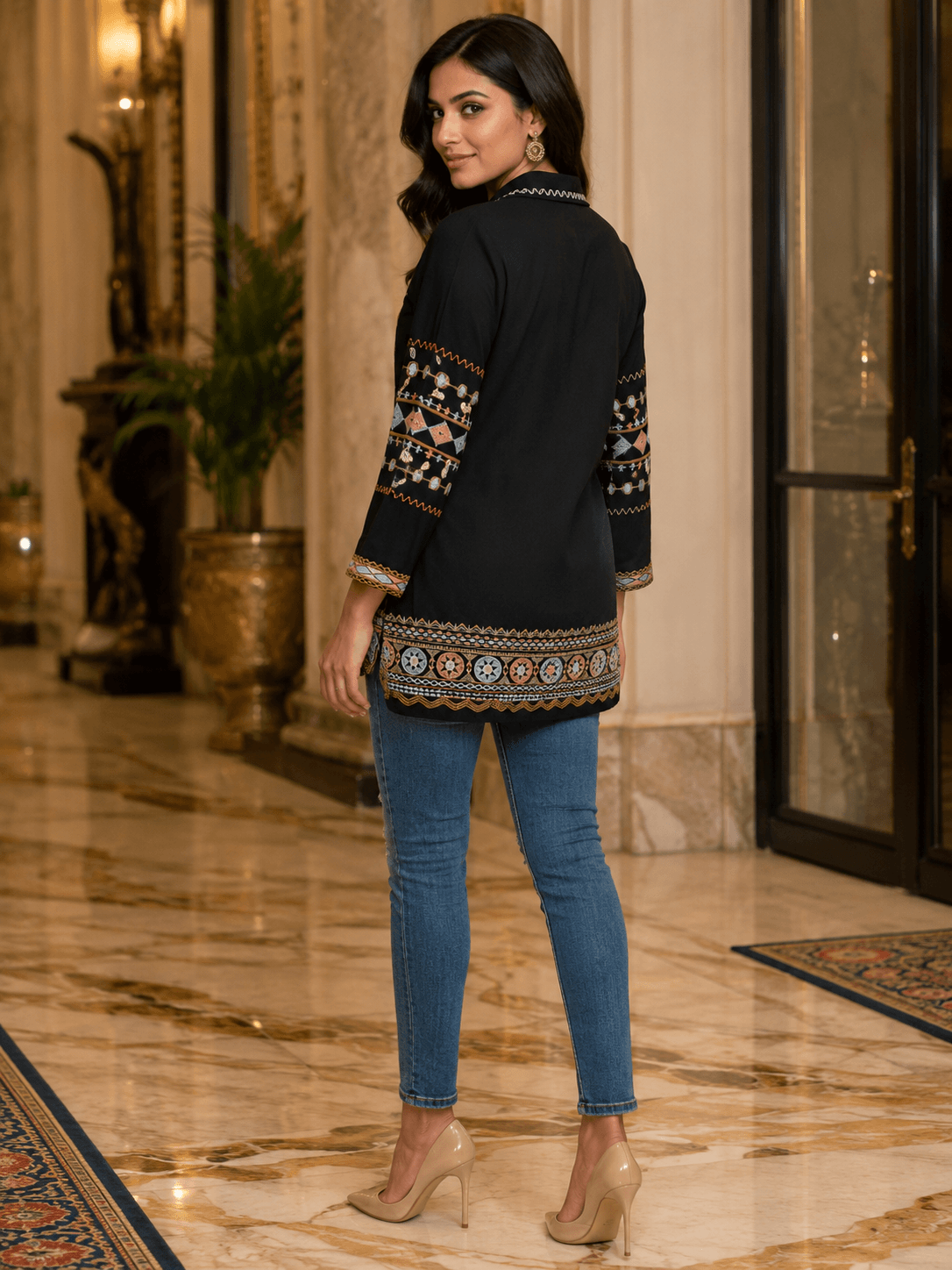 Black Embroidered Viscose Tunic