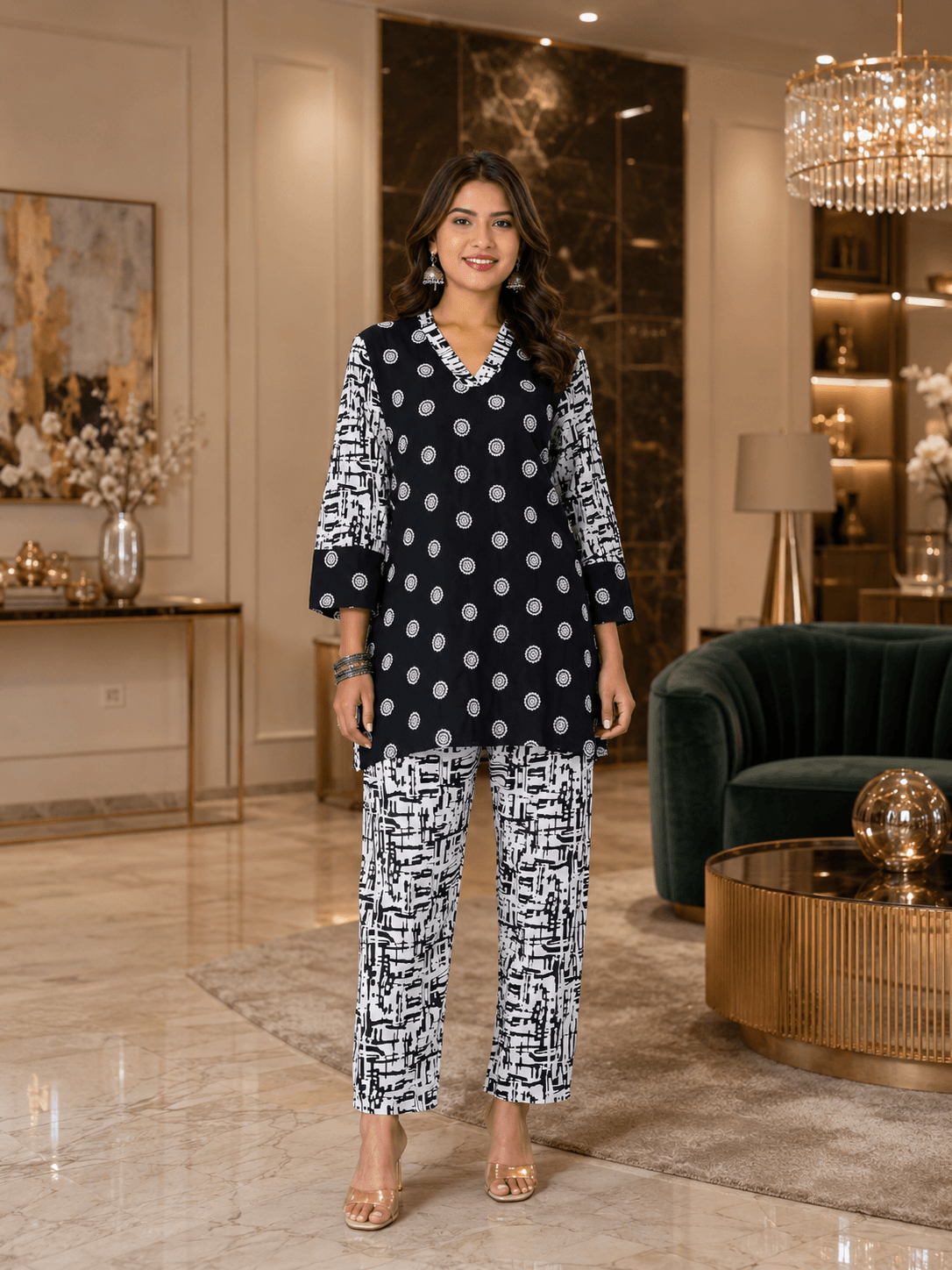 Black Printed Viscose Co-Ord Set
