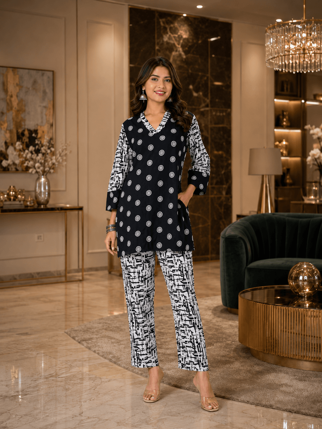 Black Printed Viscose Co-Ord Set