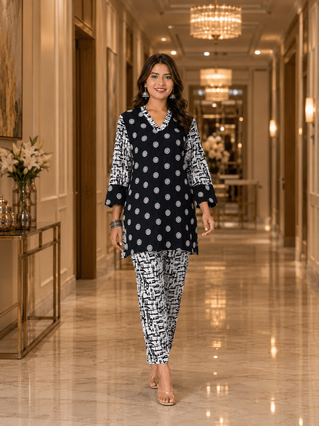 Black Printed Viscose Co-Ord Set