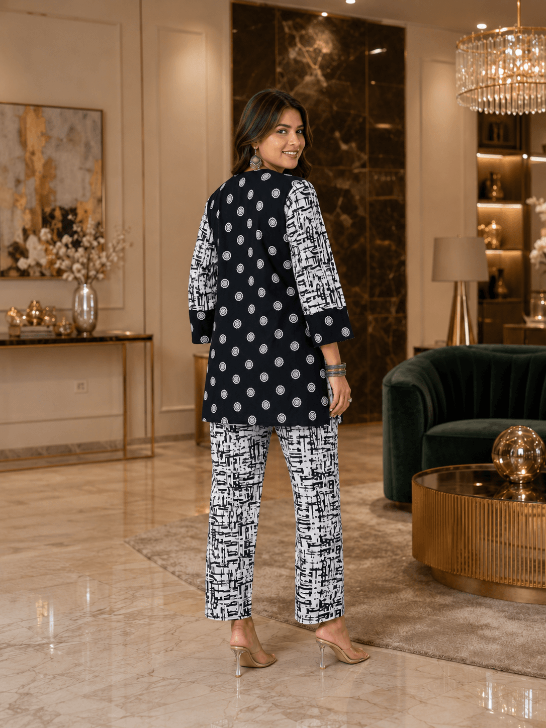 Black Printed Viscose Co-Ord Set