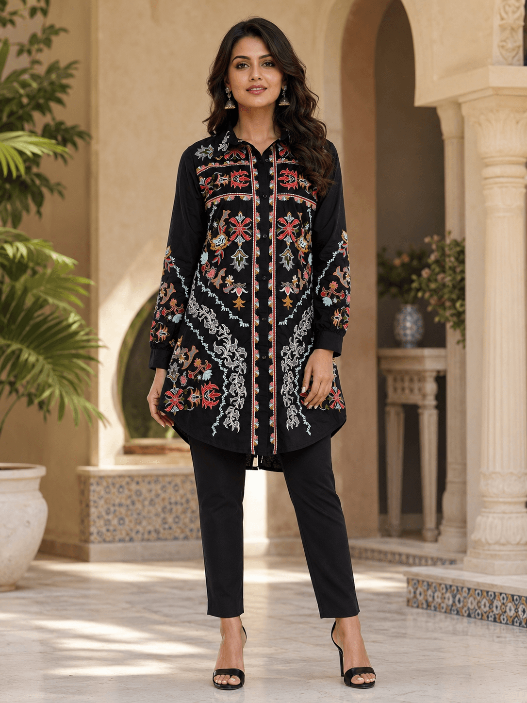 Black Embroidered Cotton shirt