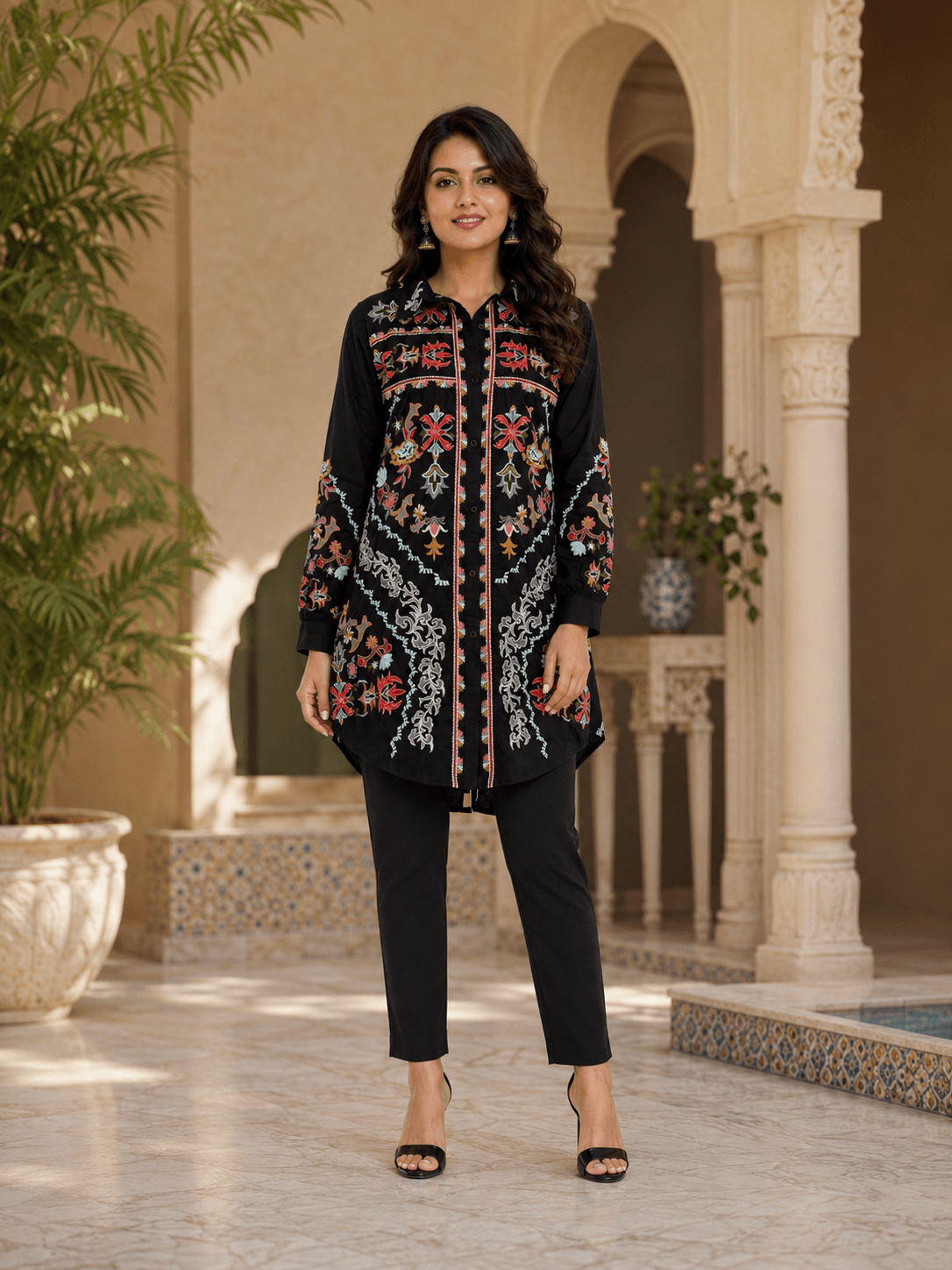 Black Embroidered Cotton shirt