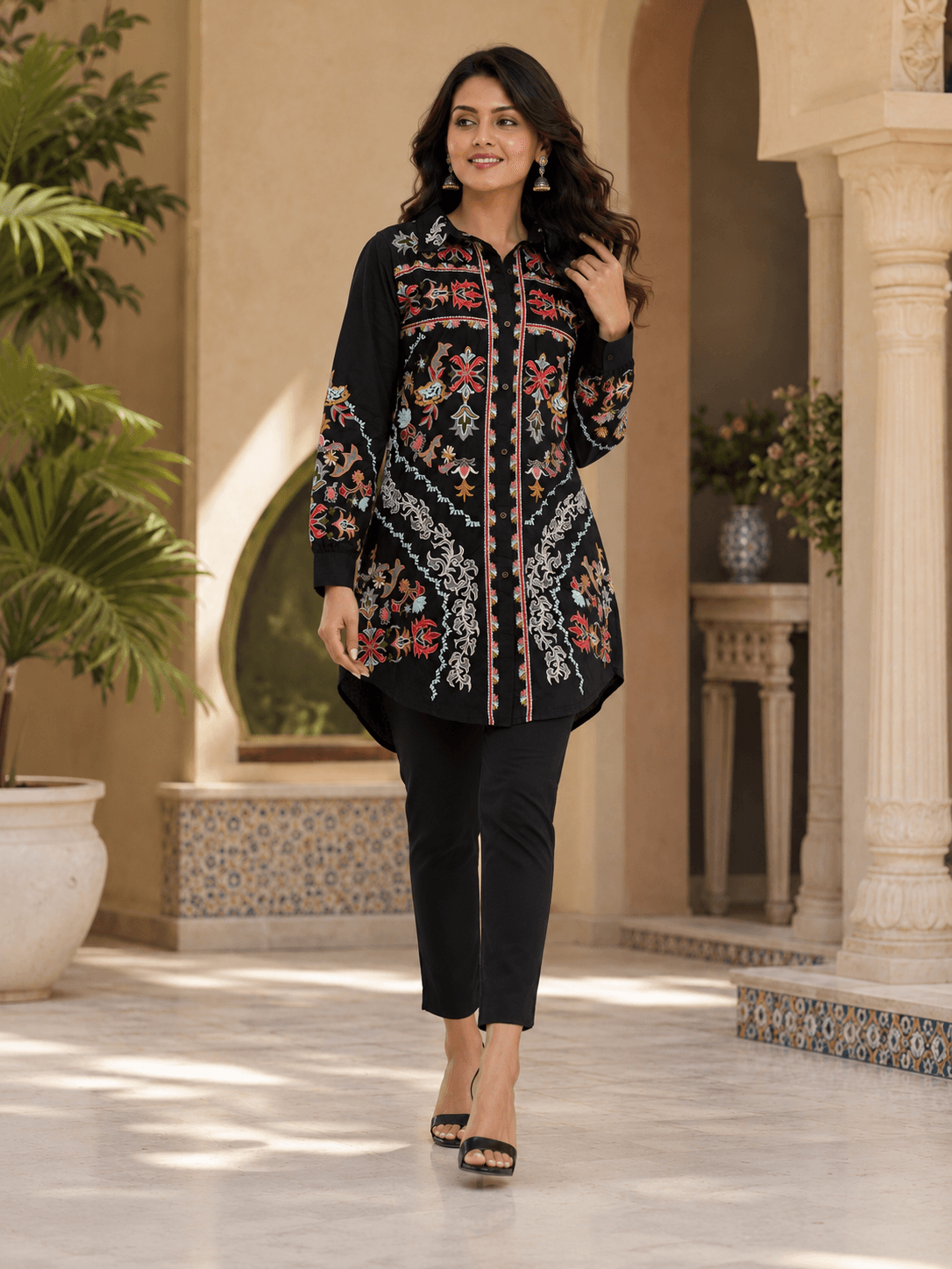 Black Embroidered Cotton shirt