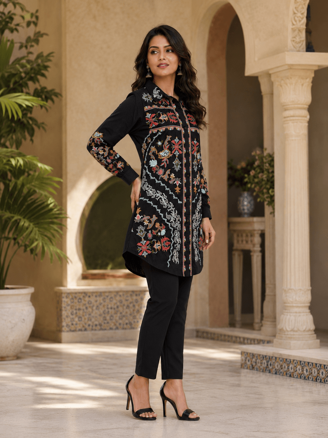 Black Embroidered Cotton shirt