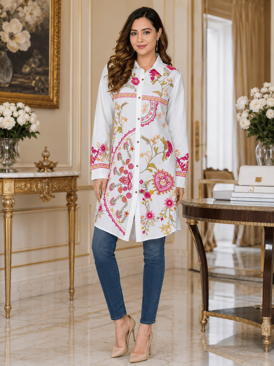 White Embroidered Viscose Shirt