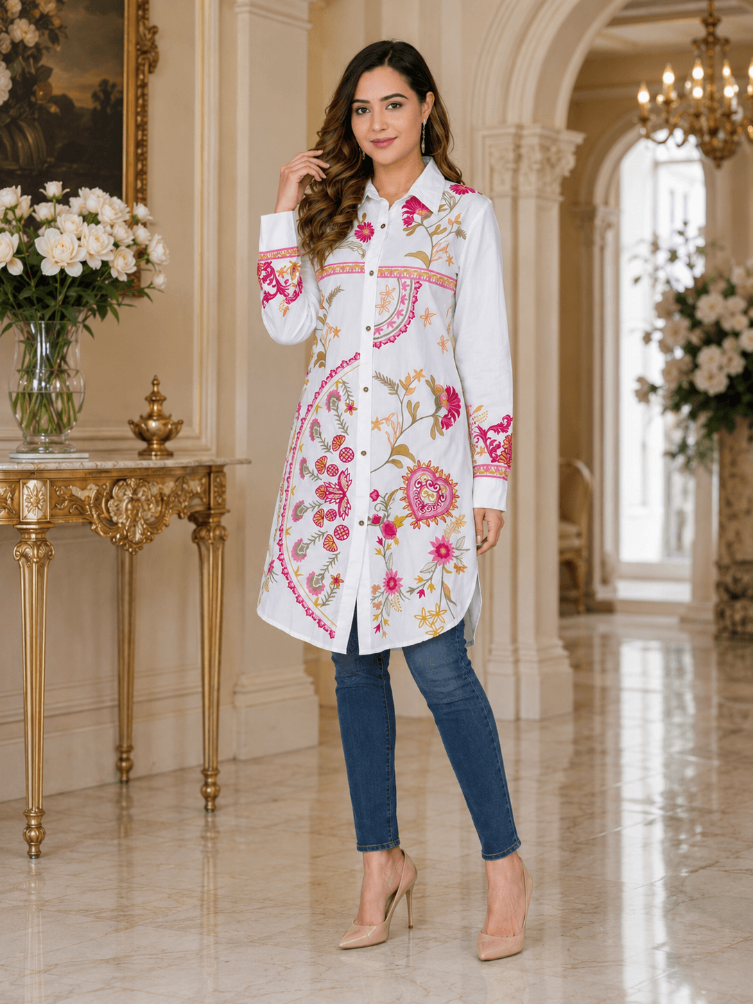 White Embroidered Viscose Shirt