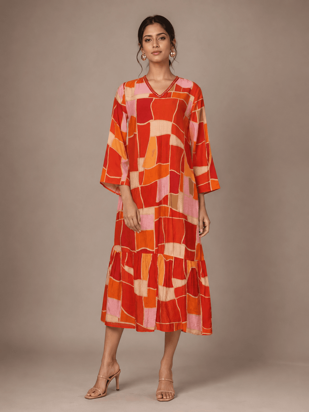 Abstract Print Viscose Midi Dress