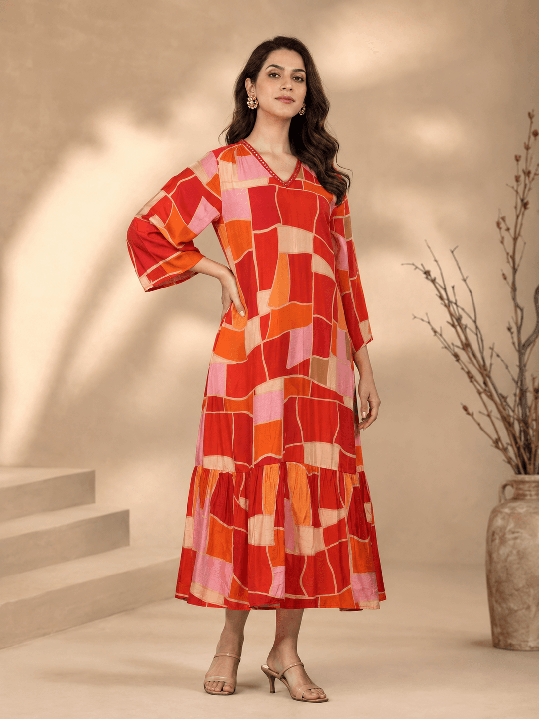 Abstract Print Viscose Midi Dress