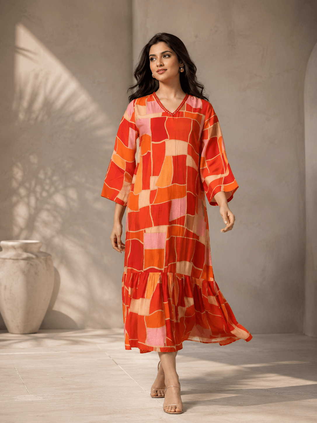 Abstract Print Viscose Midi Dress