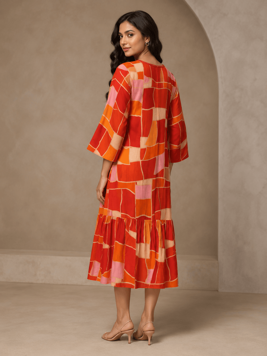 Abstract Print Viscose Midi Dress