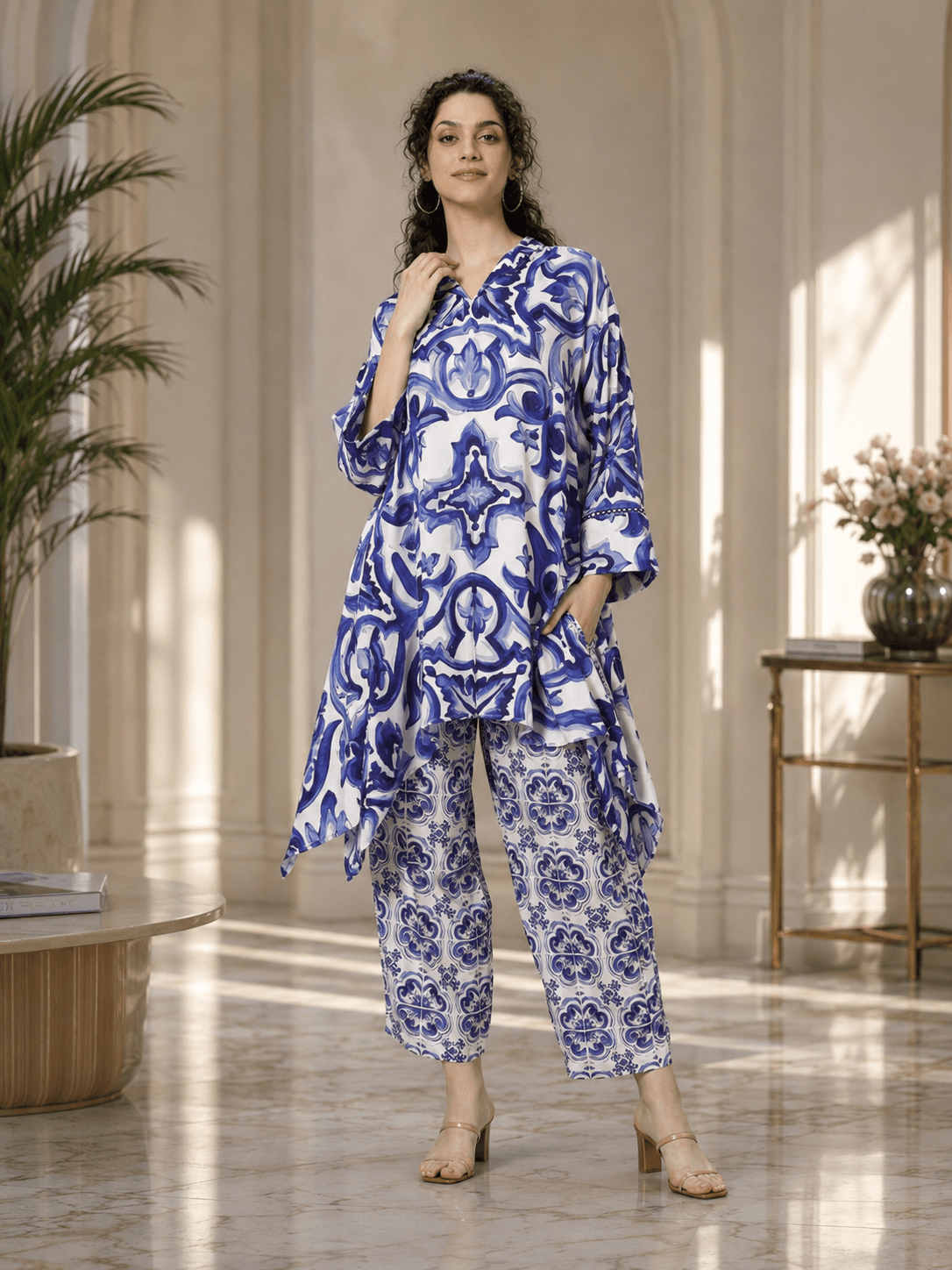 Blue & White Viscose Co-Ord Set