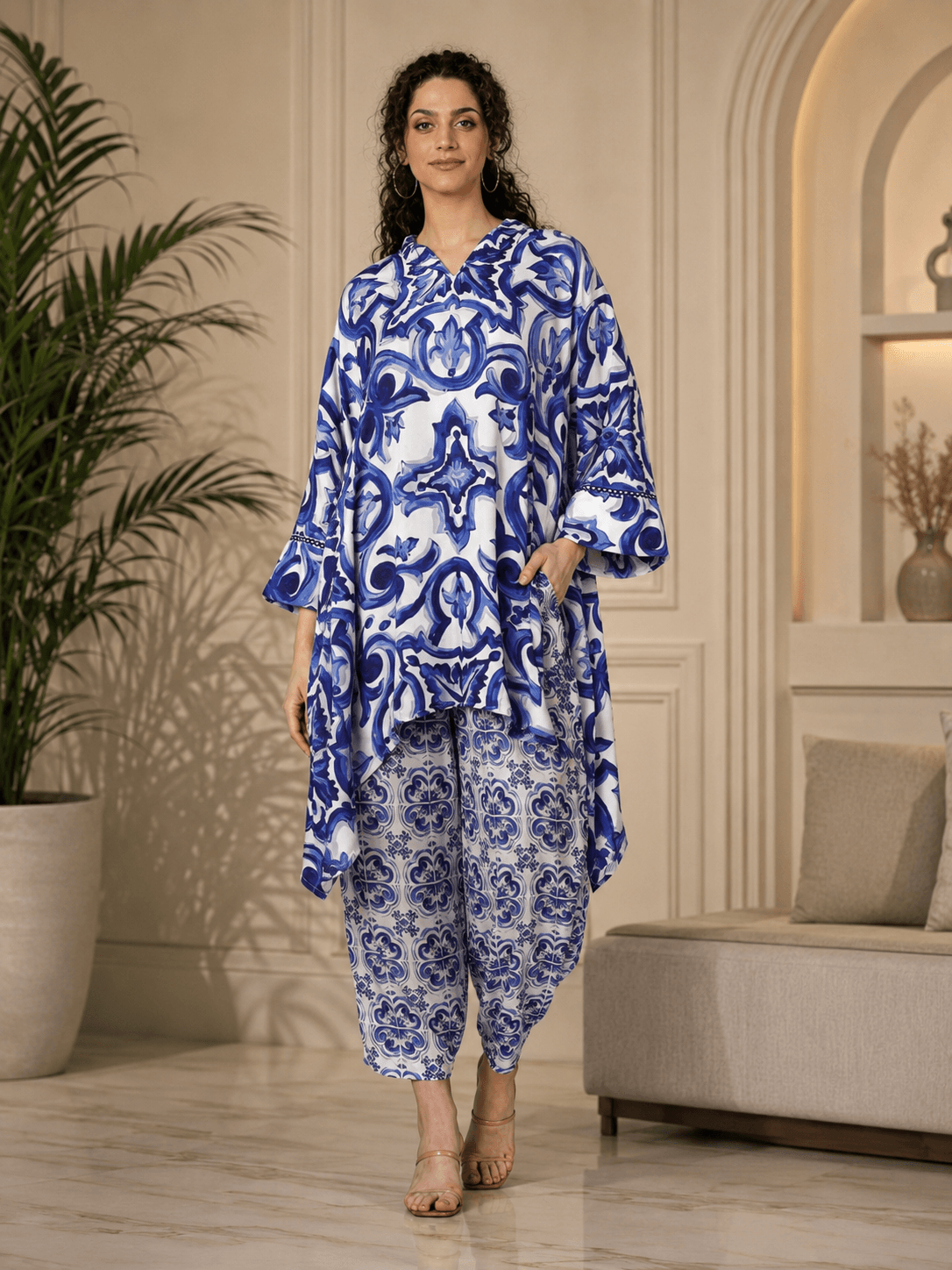 Blue & White Viscose Co-Ord Set