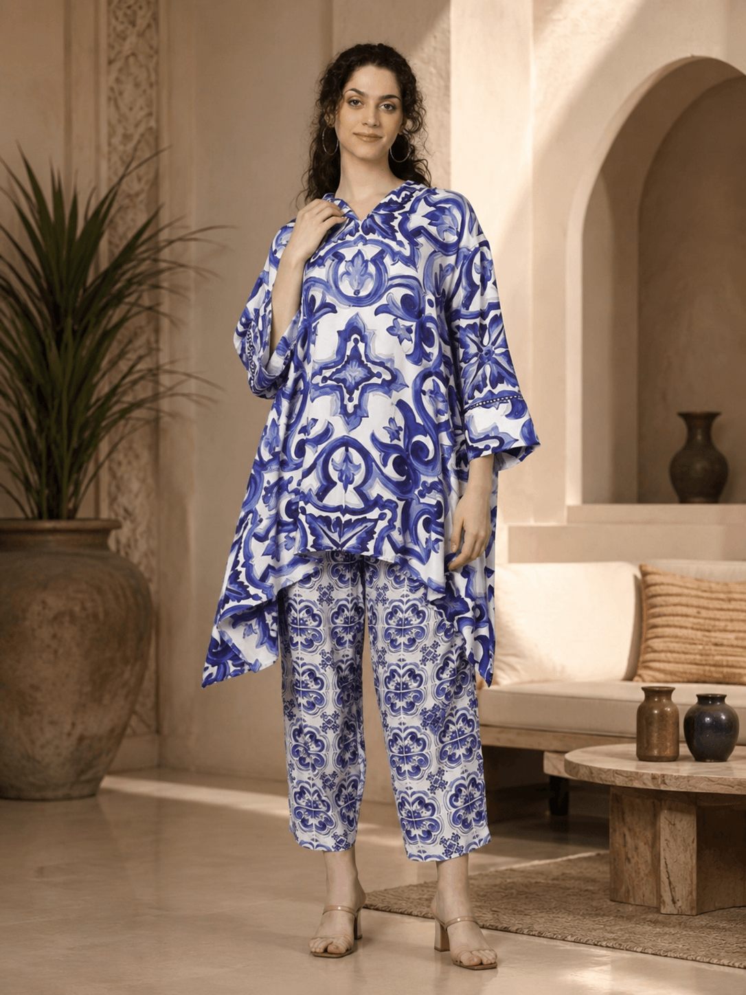 Blue & White Viscose Co-Ord Set