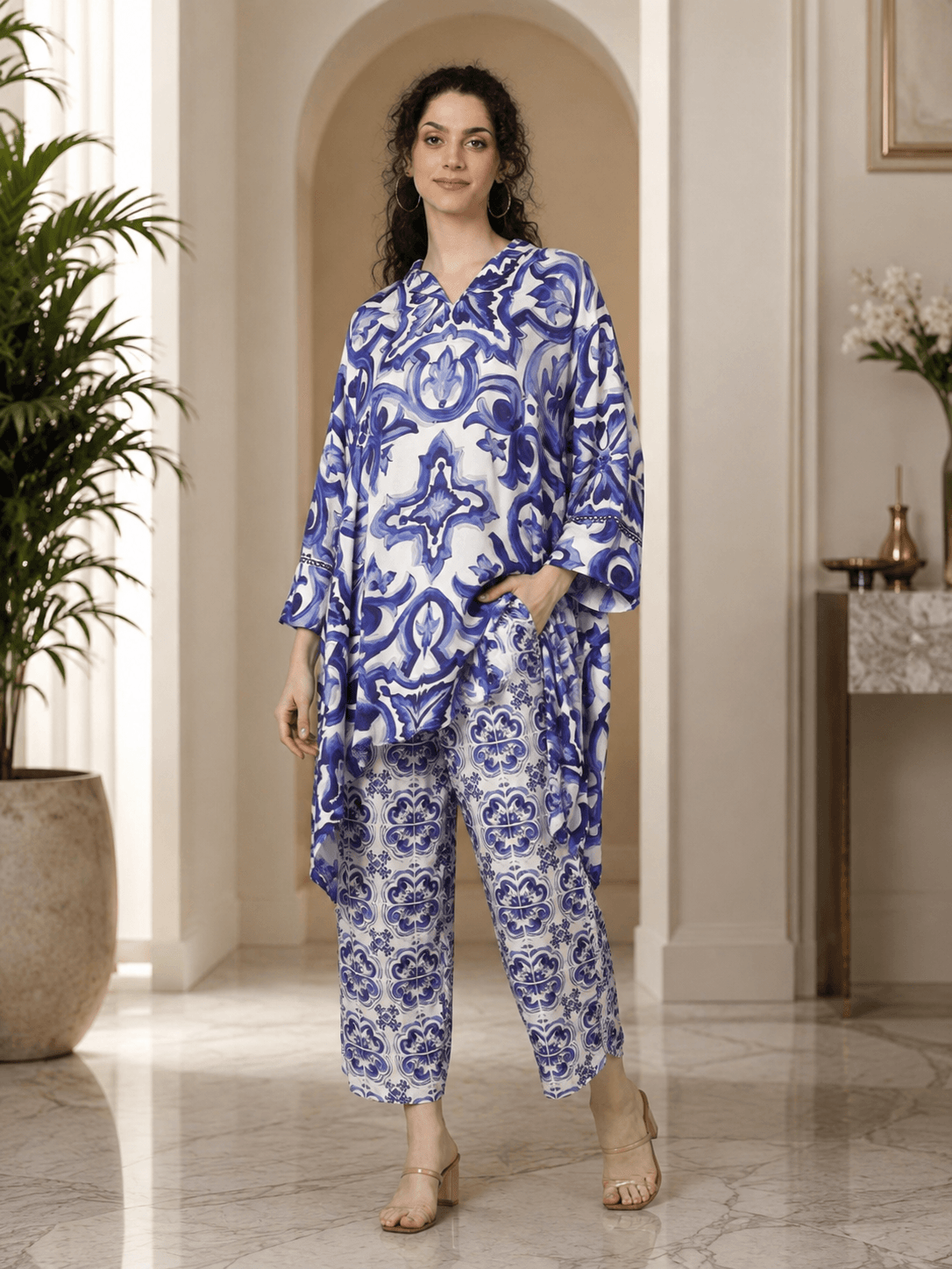 Blue & White Viscose Co-Ord Set