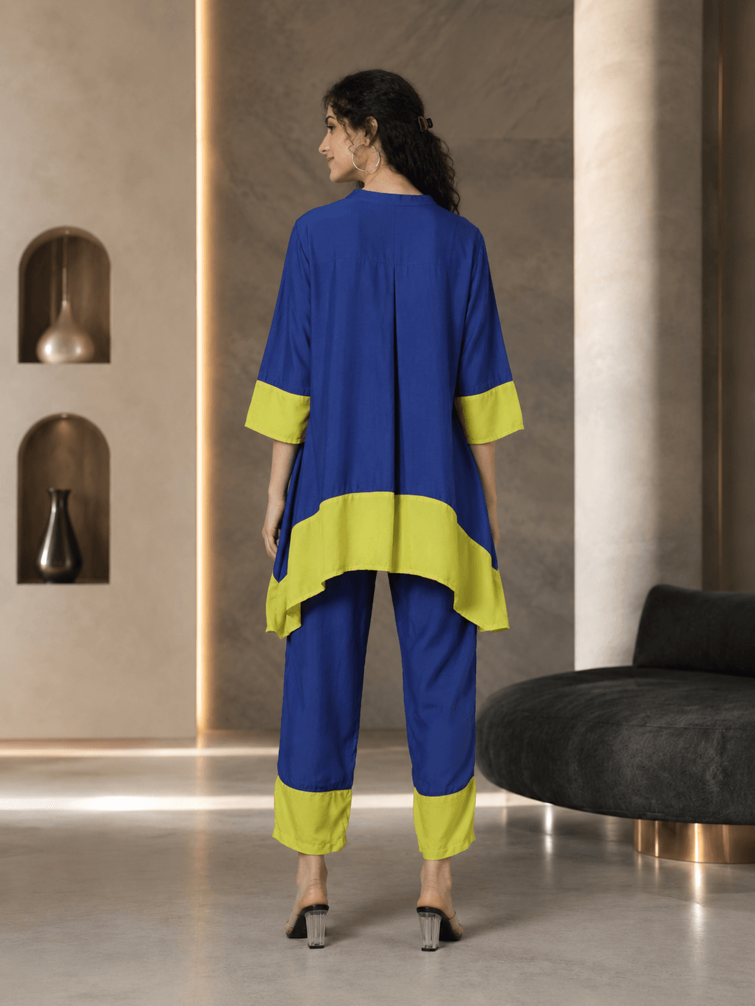 Colorblock Viscose Co-Ord Set – Royal Blue & Lime