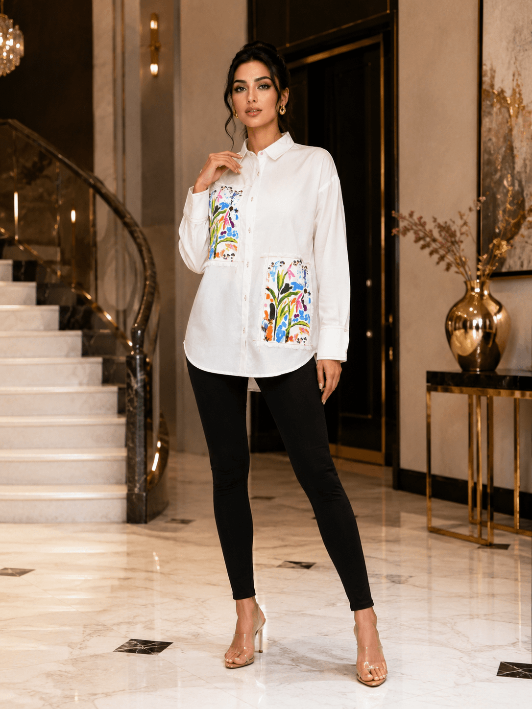 White Floral Cotton Shirt
