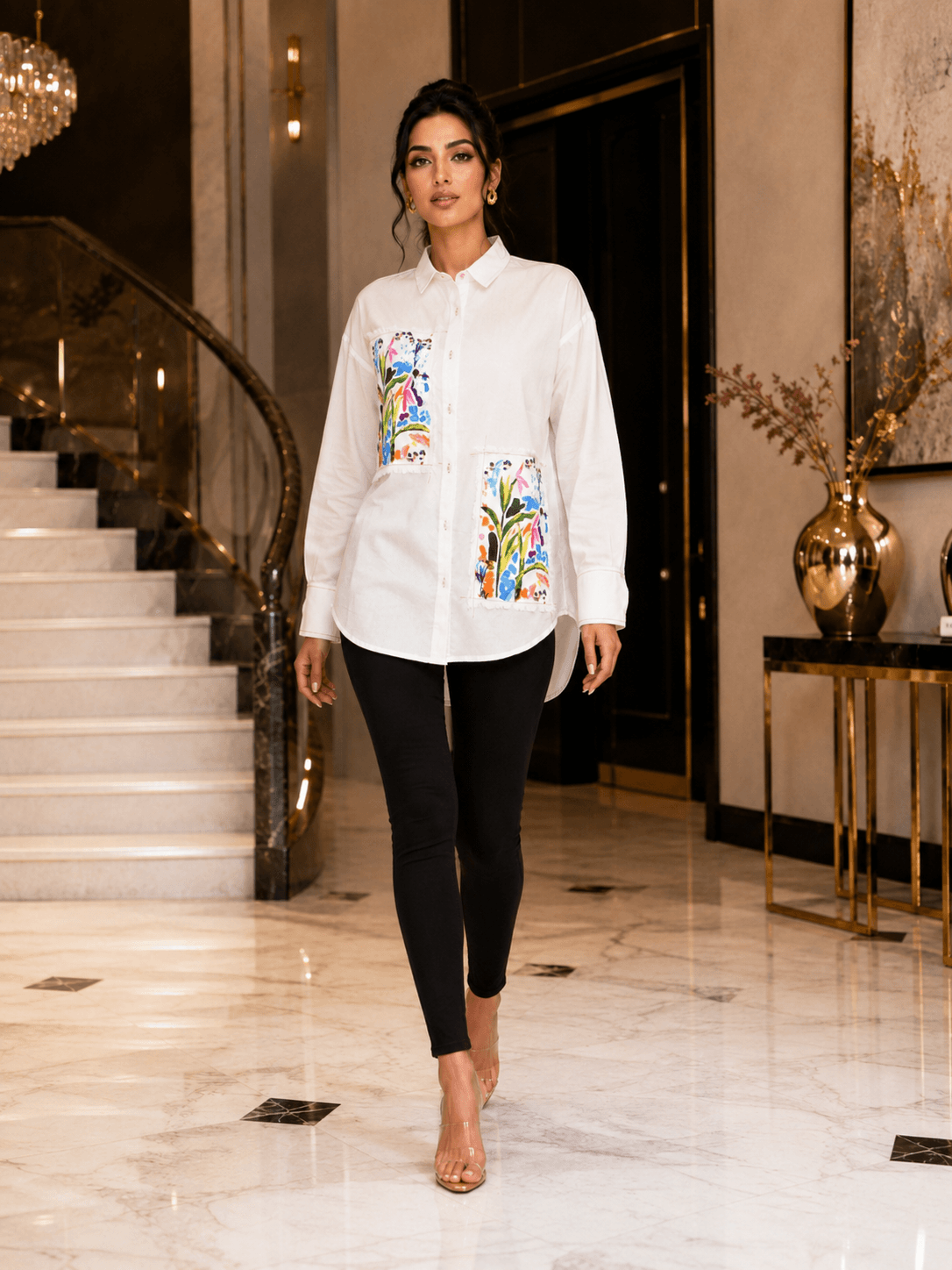 White Floral Cotton Shirt