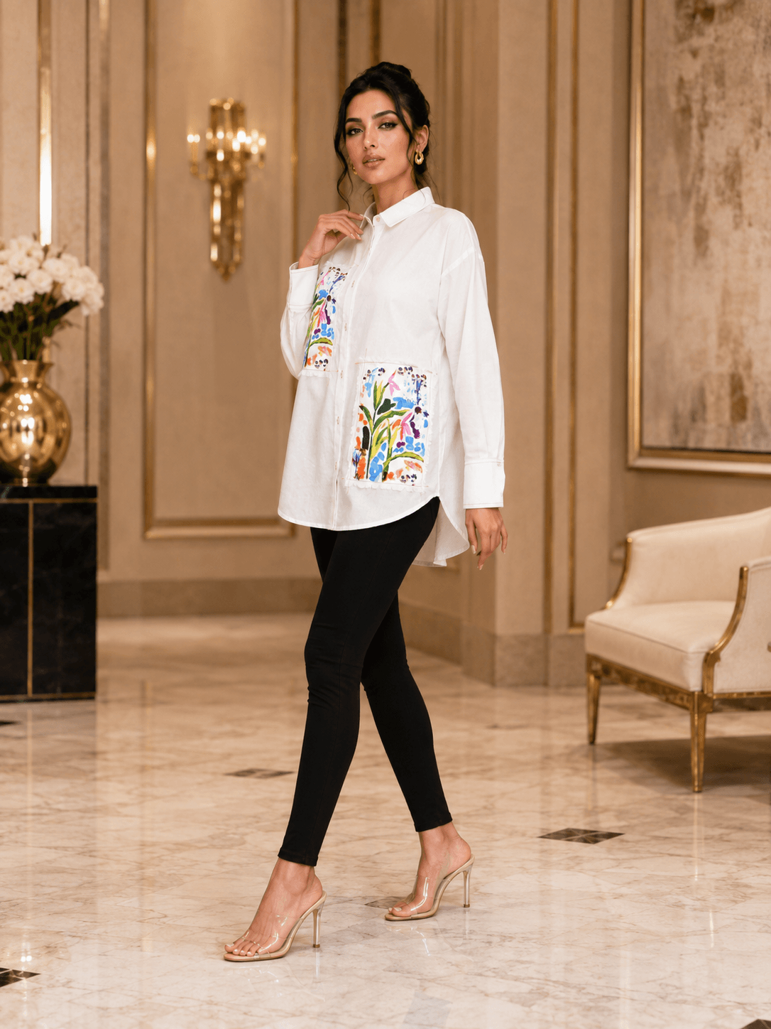 White Floral Cotton Shirt