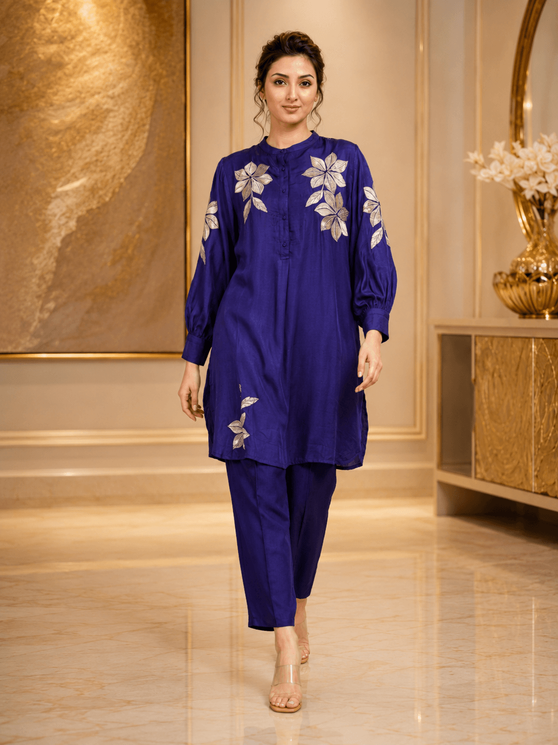 Indigo Embroidered Kurta Set