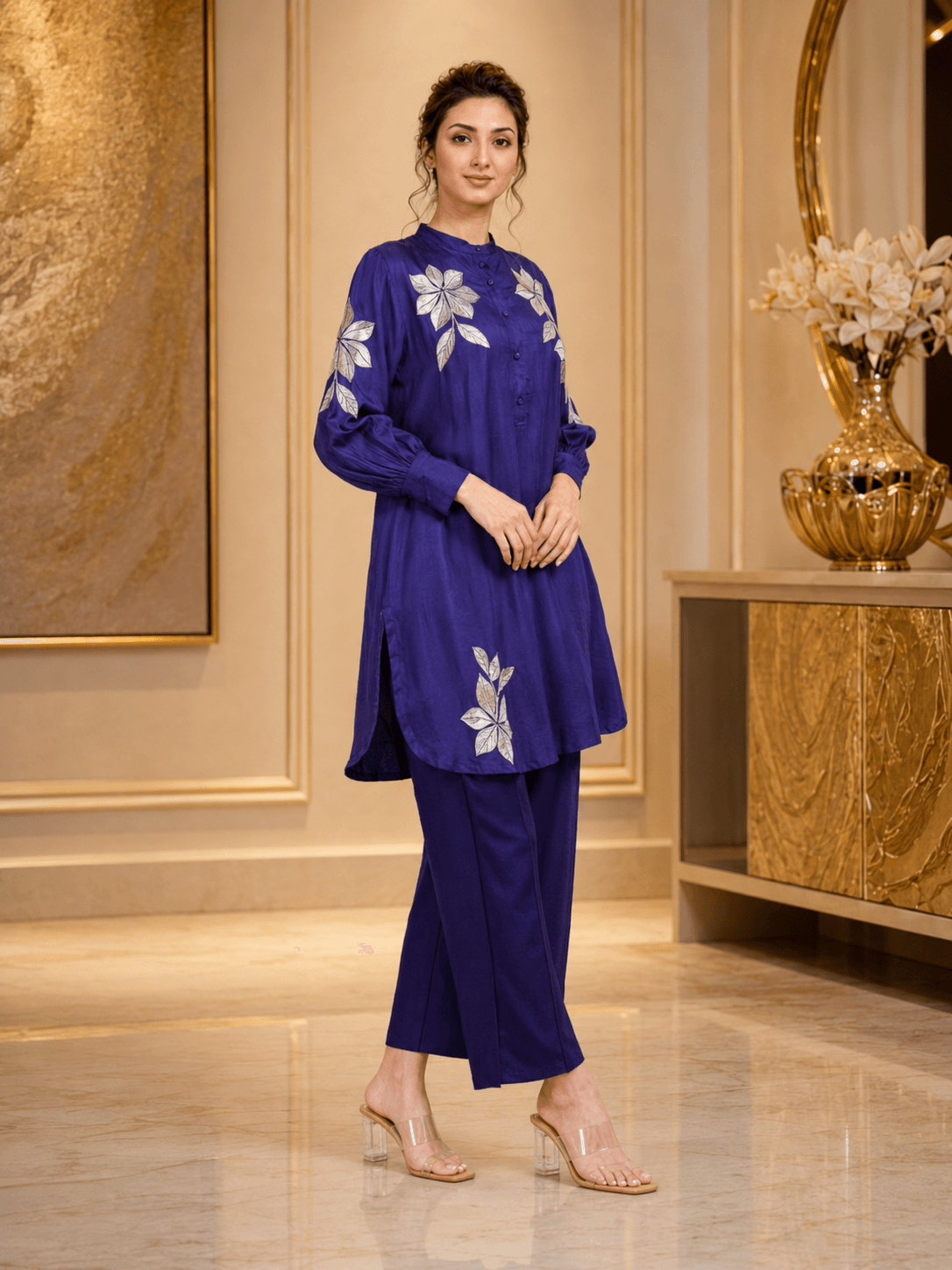 Indigo Embroidered Kurta Set