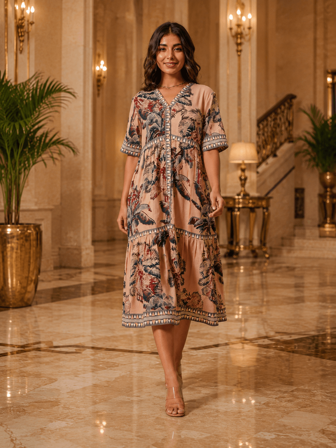 Desert Palm Printed Midi Dress