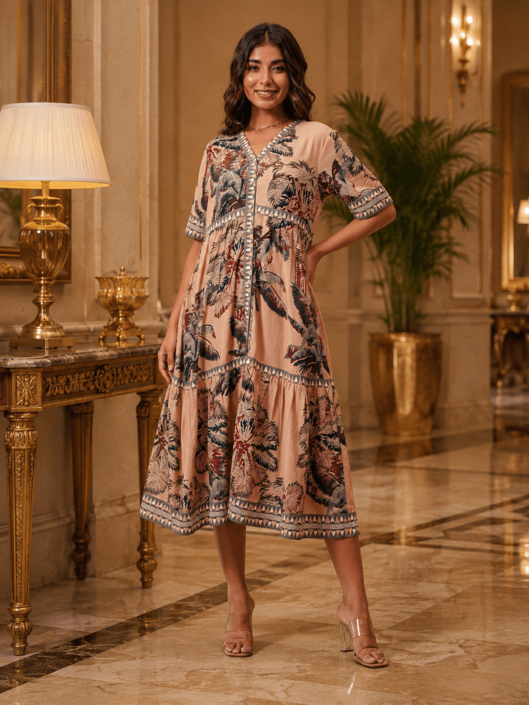Desert Palm Printed Midi Dress