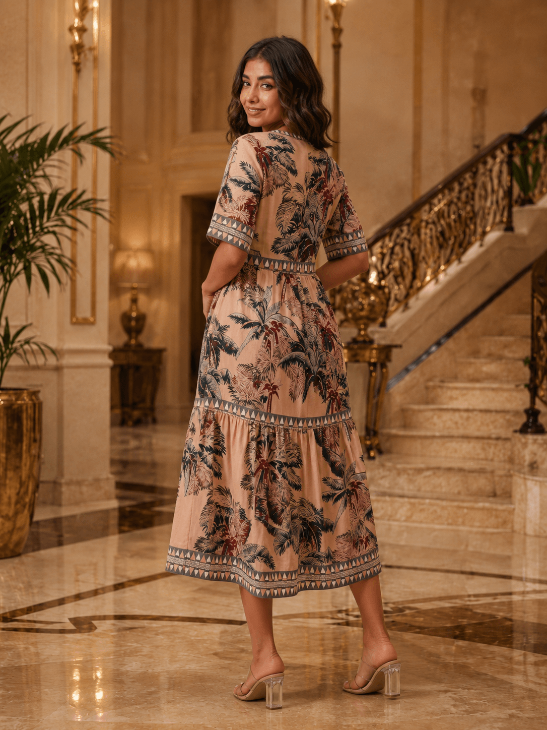 Desert Palm Printed Midi Dress
