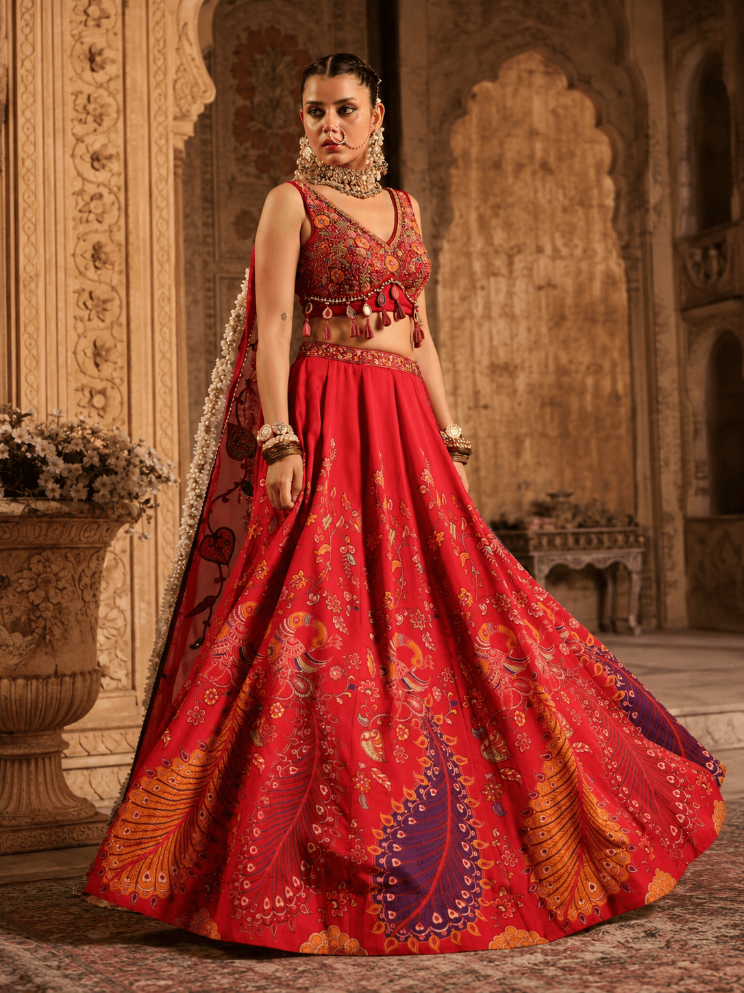 Regal Vermilion Heritage Lehenga Set