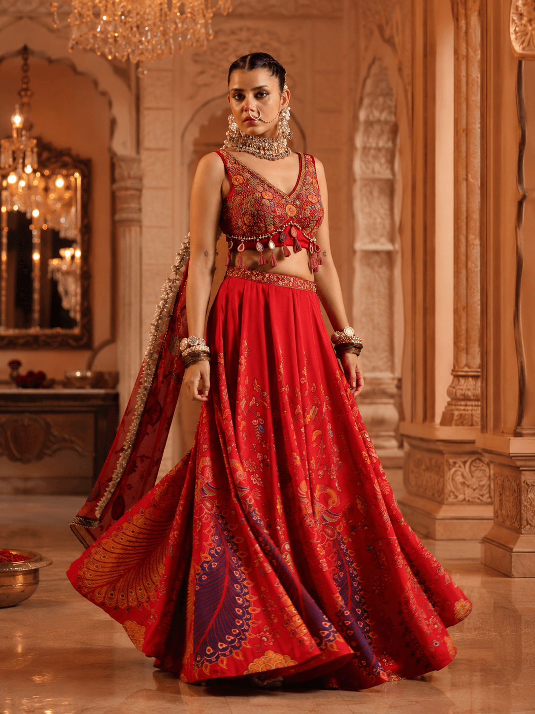 Regal Vermilion Heritage Lehenga Set