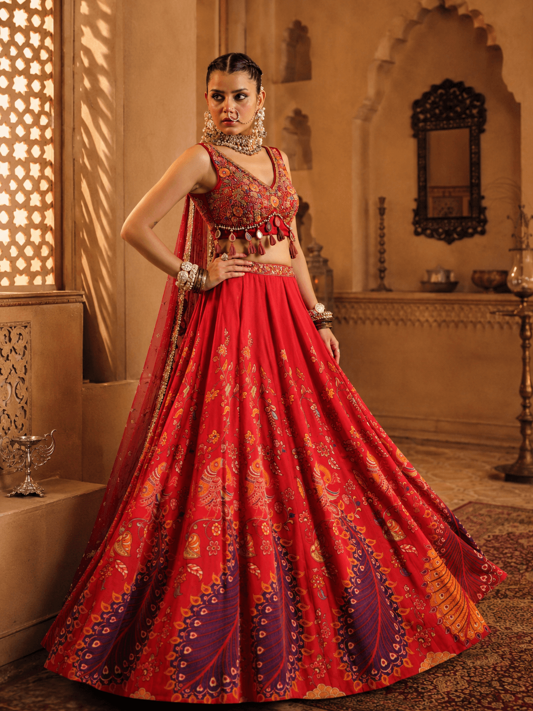 Regal Vermilion Heritage Lehenga Set