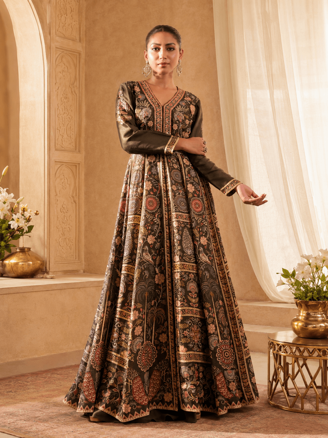 Vintage Olive Royal Anarkali