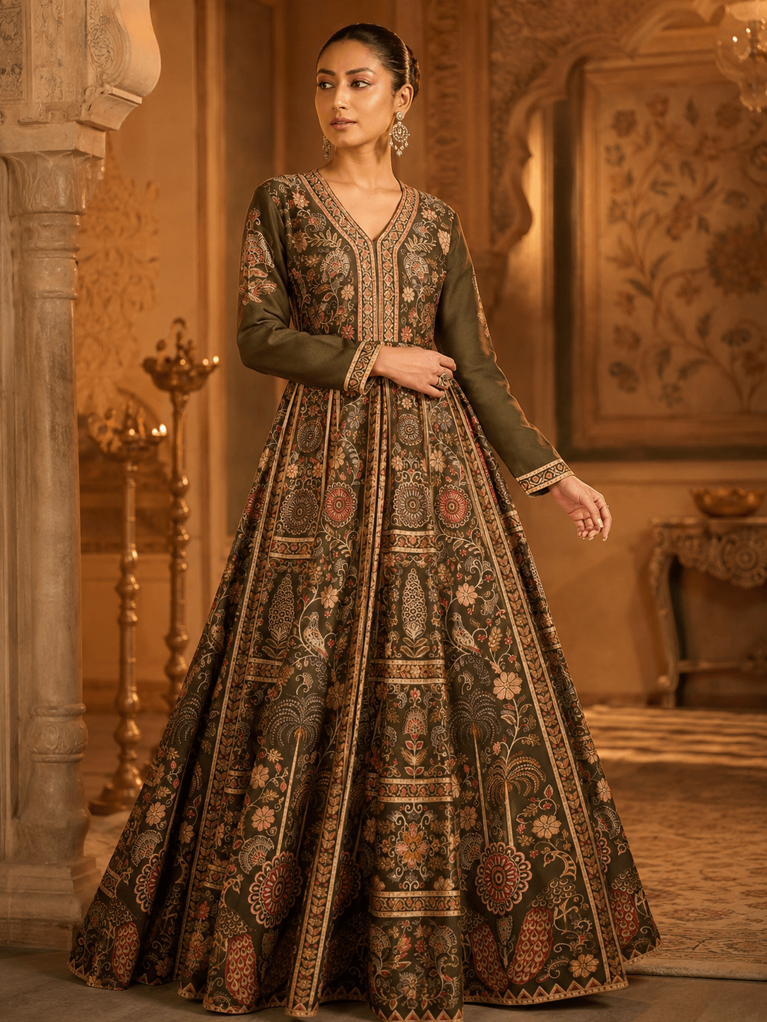 Vintage Olive Royal Anarkali