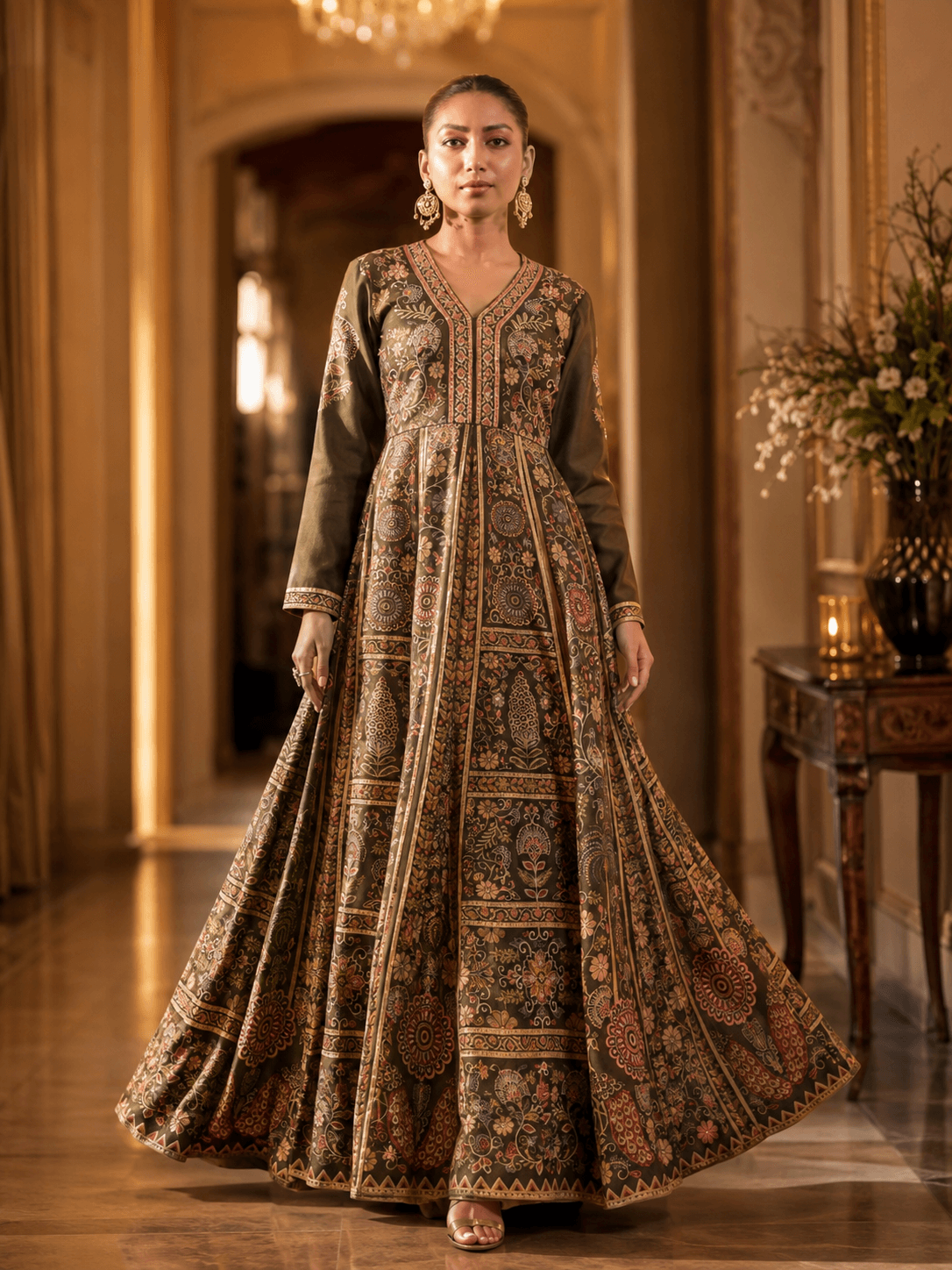 Vintage Olive Royal Anarkali