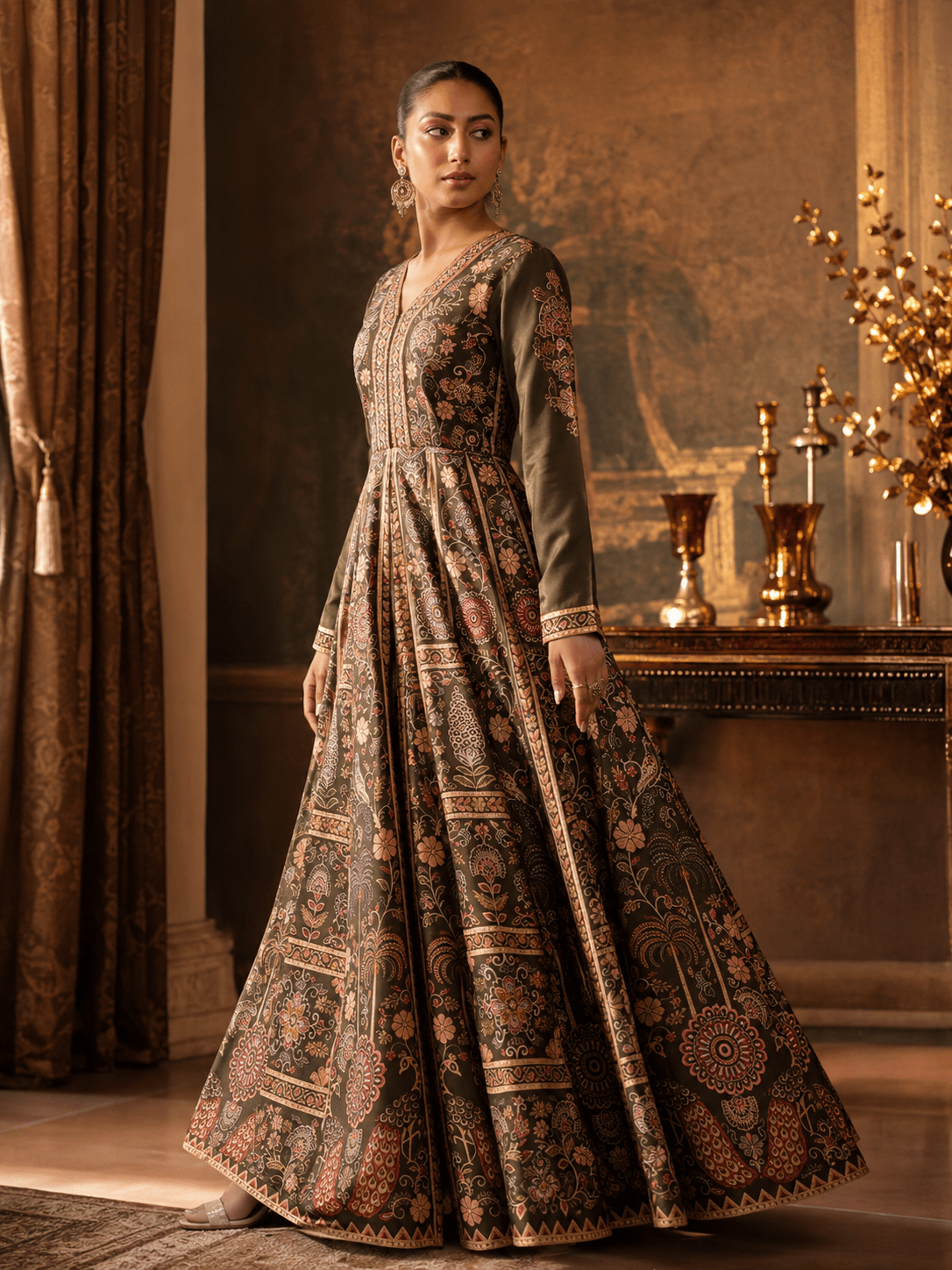 Vintage Olive Royal Anarkali